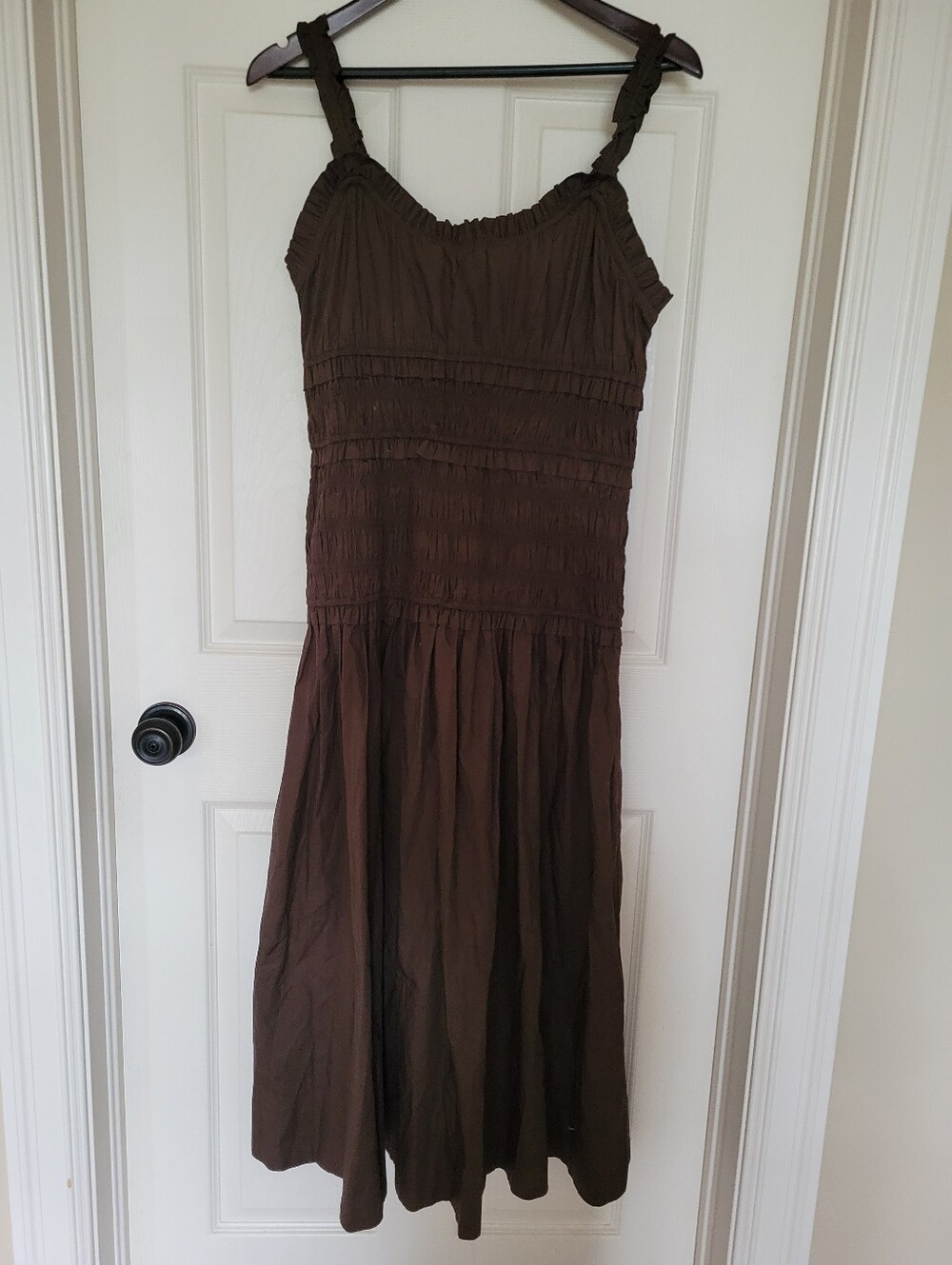 Caroline Constas Chocolate Brown Smocked Maxi Dress Size Large Cotton - Picture 13 of 13